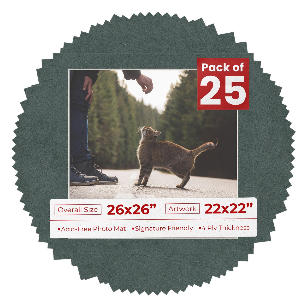 Dark Grey Suede Mat Board for 26x26 Frames - Fits 22x22 Photos
